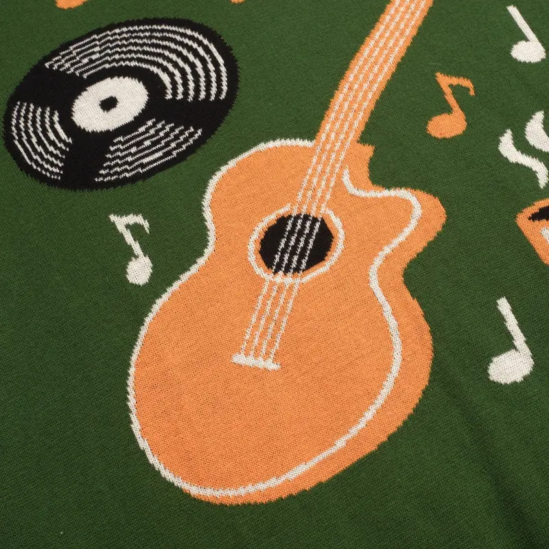 Men's Green Guitar Retro V-Neck Short-Sleeved Polo 2