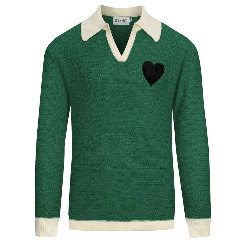 Men's Green Heart Embroidered Classic Knit Polo 1