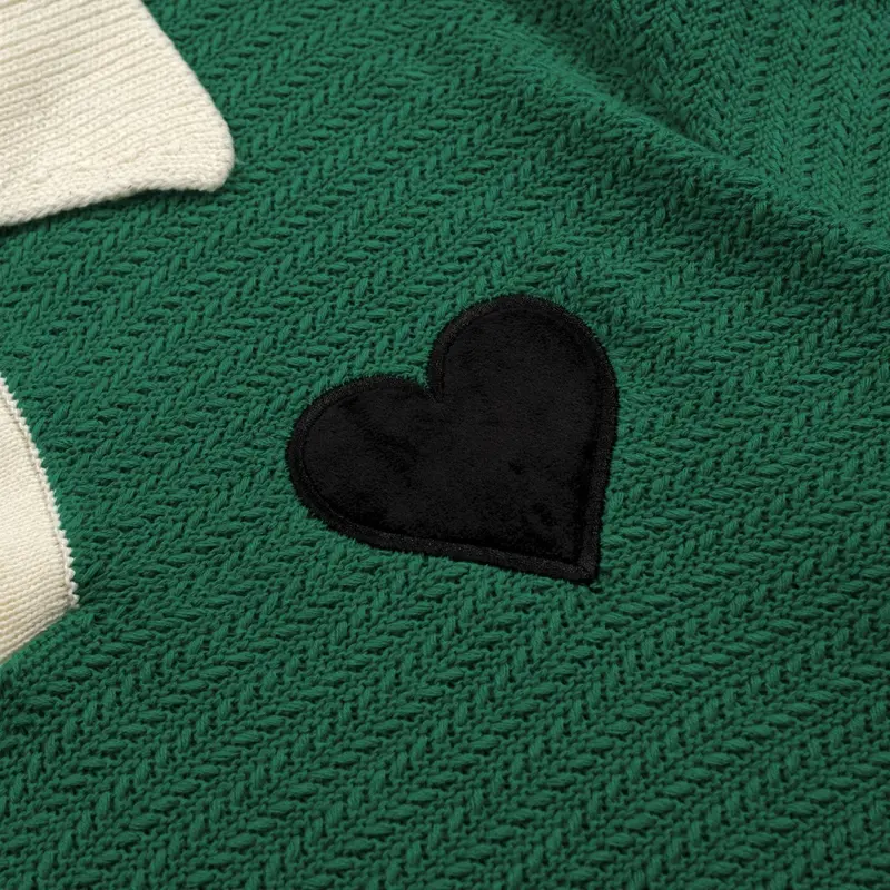Men's Green Heart Embroidered Classic Knit Polo 2
