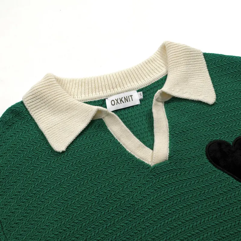 Men's Green Heart Embroidered Classic Knit Polo 4