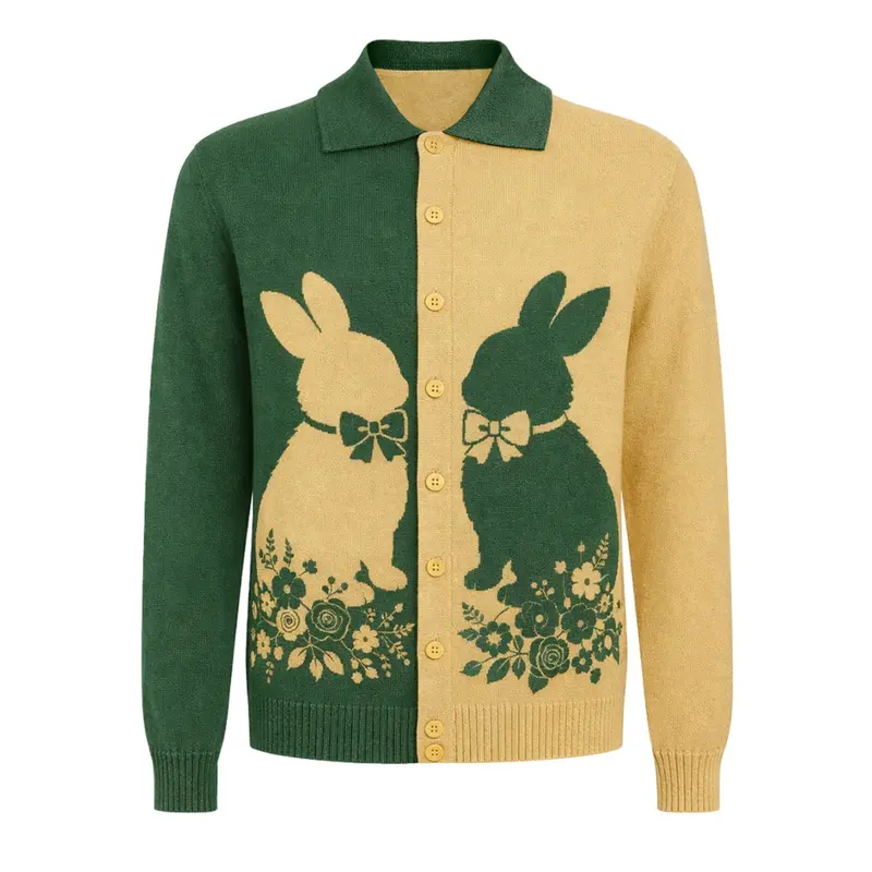Men's Green Rabbit Classic Vintage Jacquard Cardigan 1