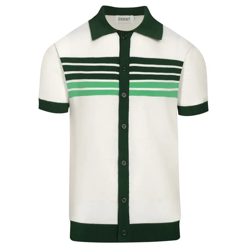 Men's Green Retro Fashion Striped Knitted Cardigan 1