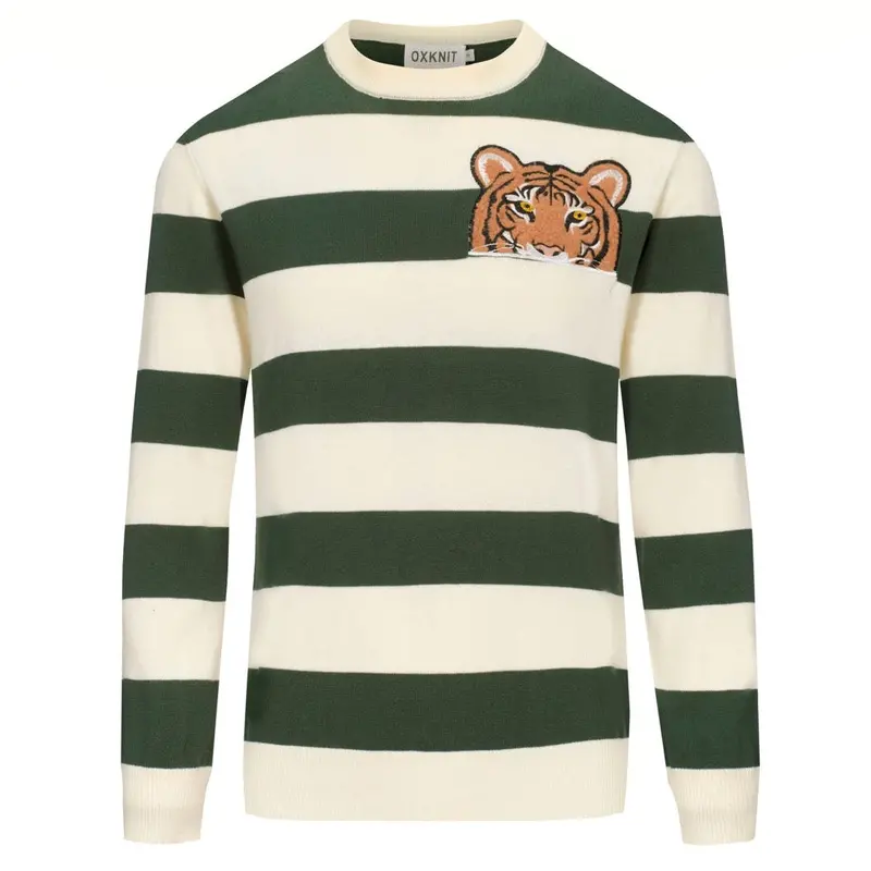 Men's Green Striped Classic Embroidery Vintage Knitwear 1