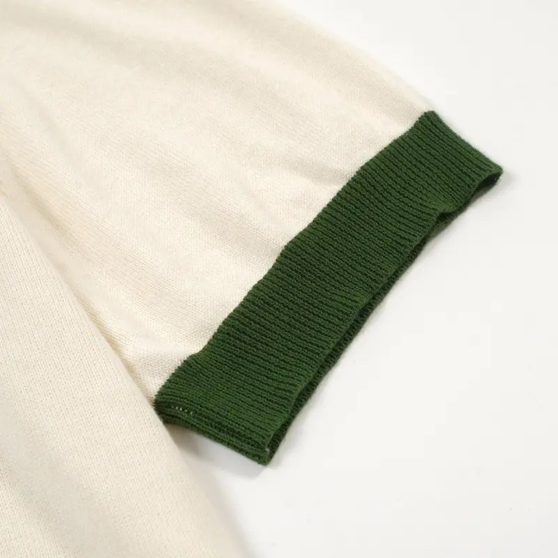 Men's Green Striped Sunset Embroidered Polo Knit Shirt 4