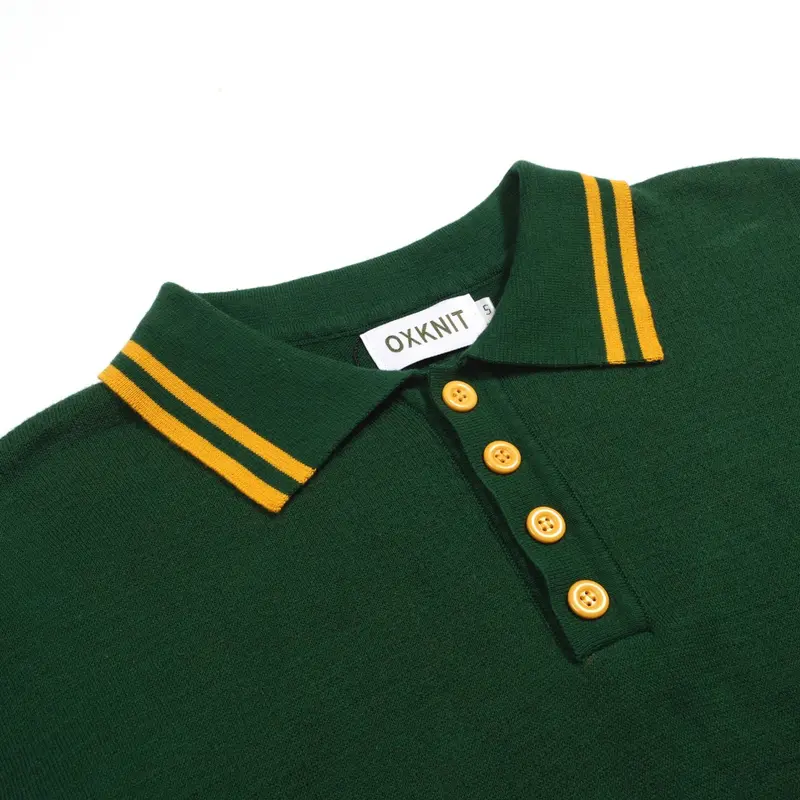 Men's Green Tiger Jacquard Vintage Knit Polo Shirt 3