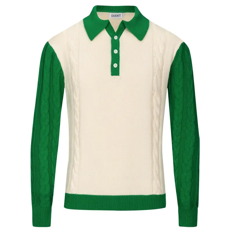 Men's Green Twist Vintage Knitted Polo Shirt 1