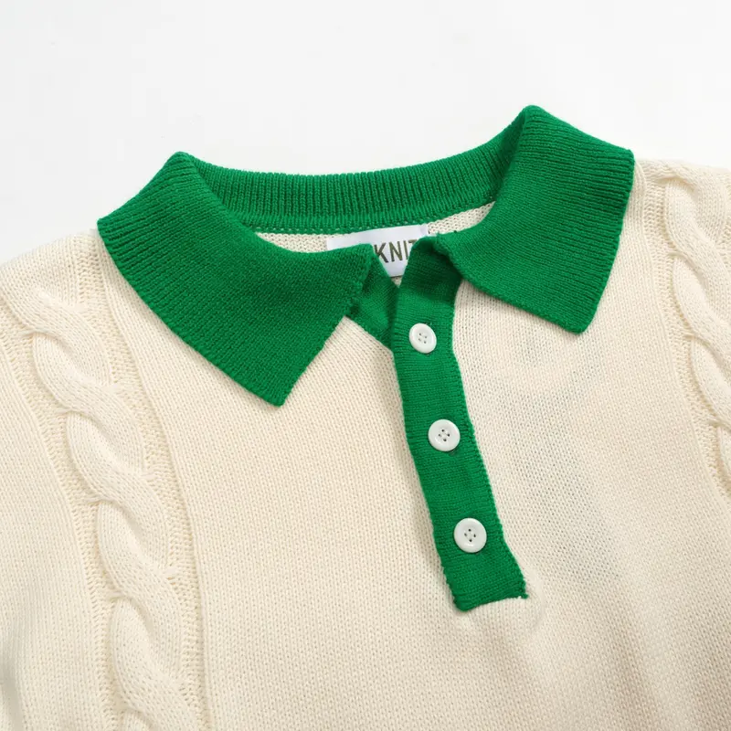 Men's Green Twist Vintage Knitted Polo Shirt 2