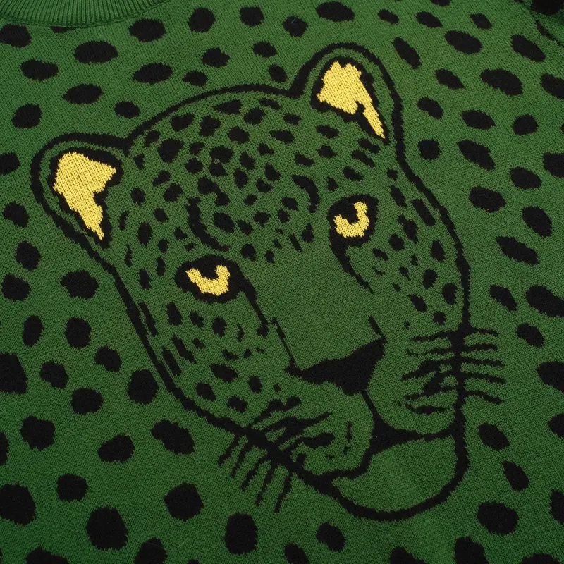 Men's Green Vintage Leopard Print Jacquard Knitwear 2