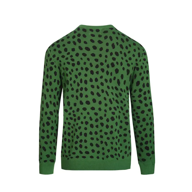 Men's Green Vintage Leopard Print Jacquard Knitwear 3