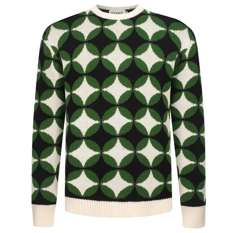 Men's Green Vintage Period Pattern Jacquard Knitwear 1