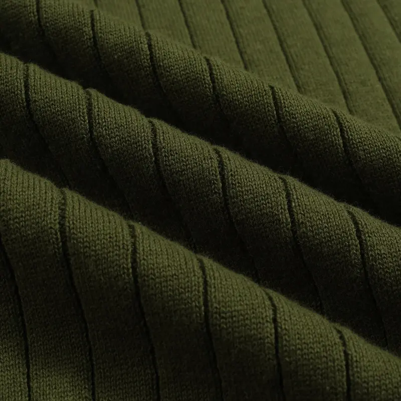 Men's Green Vintage Pothole Knit V-Neck Polo Shirt 2