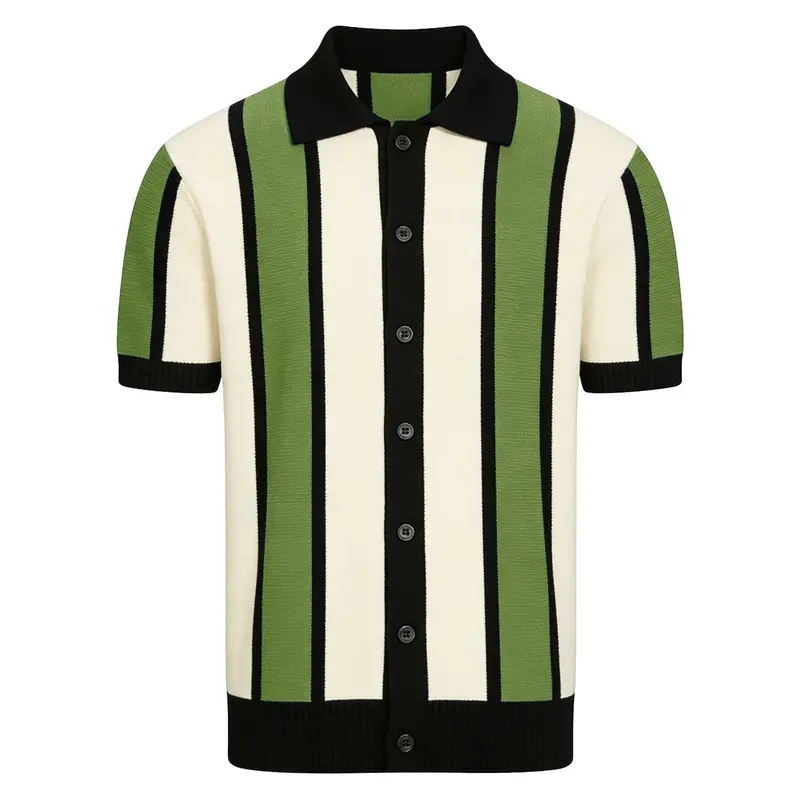Men's Green Vintage Striped Jacquard Knitted Cardigan 1