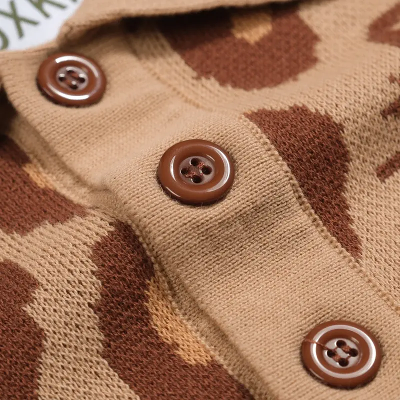 Men's Khaki Leopard Print Tiger Jacquard Knitted Polo Shirt 5