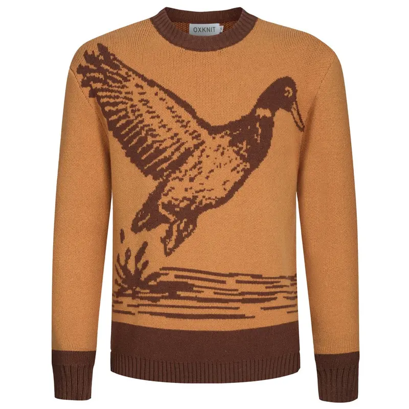 Men's Khaki Vintage Duck Print Jacquard Sweater 1