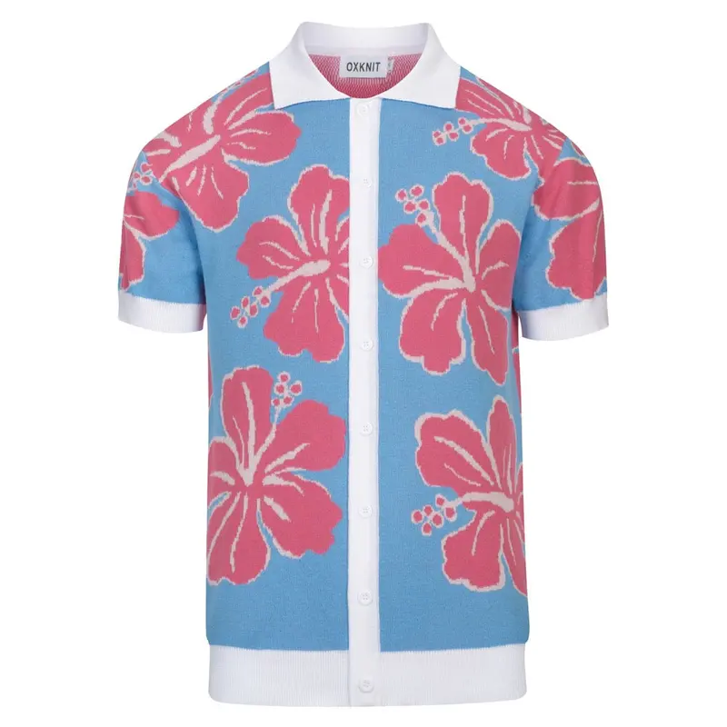 Men's Light Blue Vintage Floral Trendy Jacquard Knitted Cardigan 1