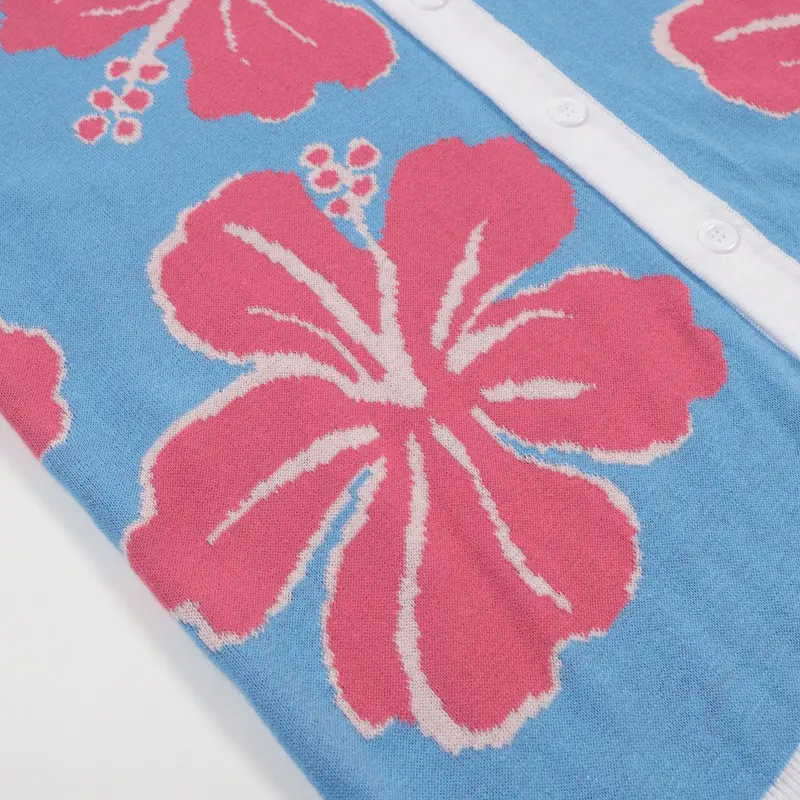Men's Light Blue Vintage Floral Trendy Jacquard Knitted Cardigan 2