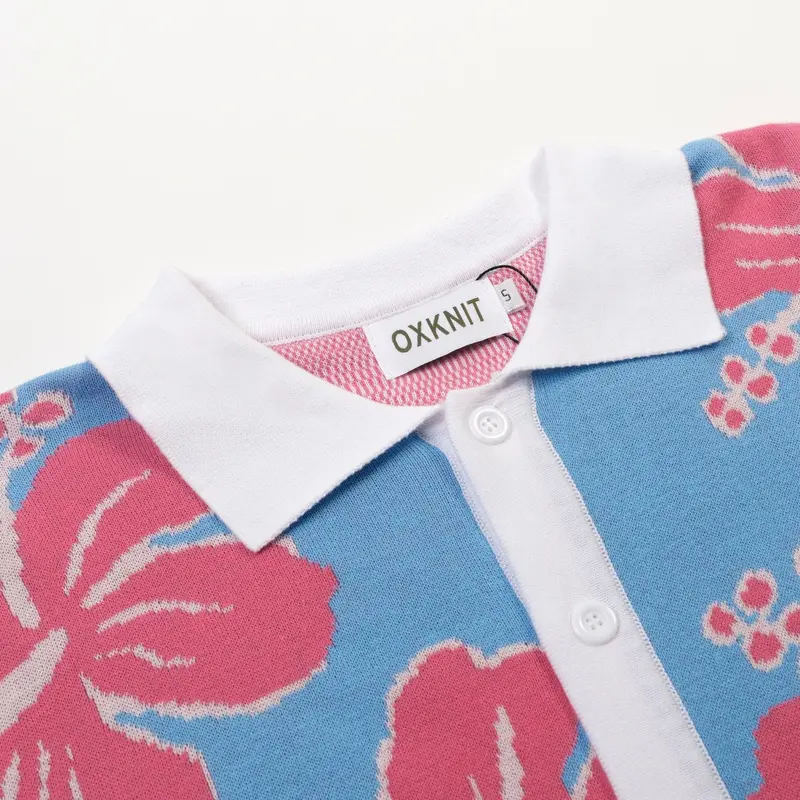 Men's Light Blue Vintage Floral Trendy Jacquard Knitted Cardigan 3