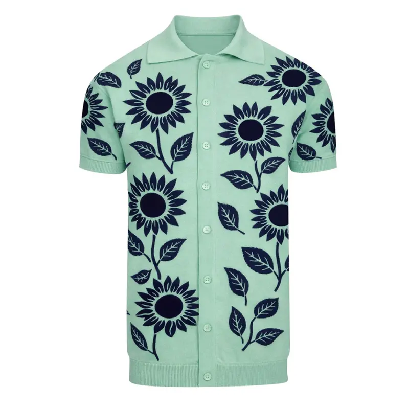 Men's Light Mint Green Floral Vintage Jacquard Knitted Cardigan 1