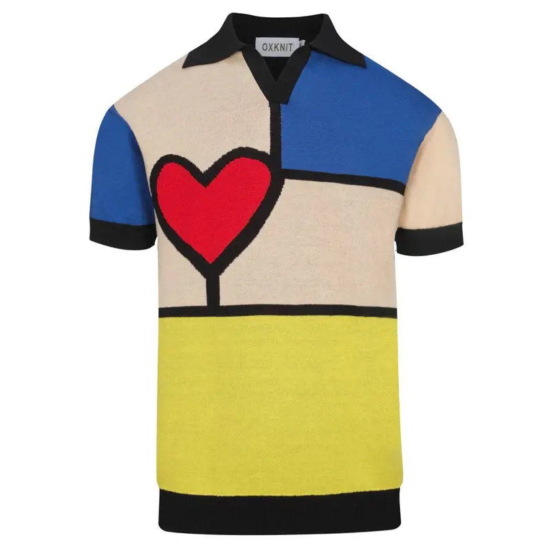 Men's Multi-Color Art Jacquard Knitted V-Neck Polo Shirt 1