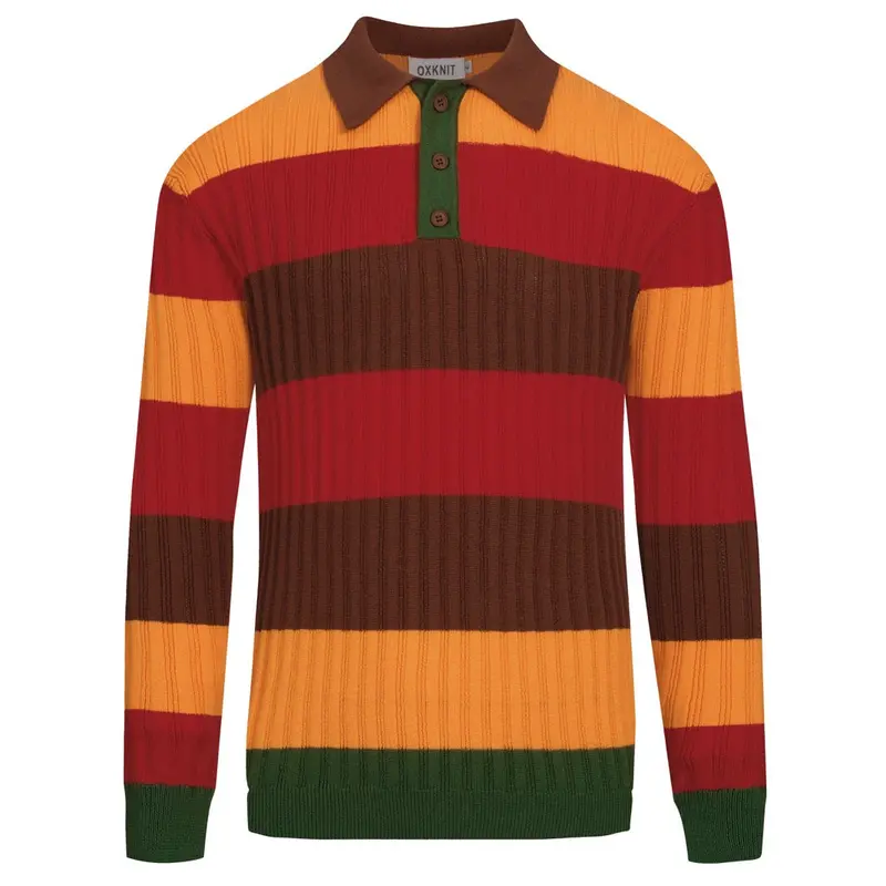 Men's Multi-Color Striped Classic Art Retro Knitted Polo Shirt 1