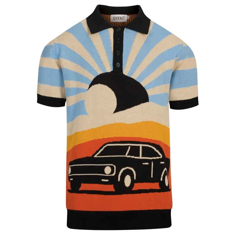 Men's Multicolor Retro Jacquard Short-Sleeved Knitted Polo Shirt 1