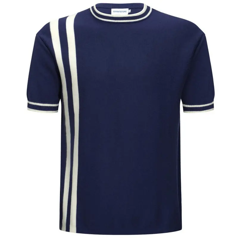 Men's Navy Knit Tee With White Stripes – 1970S Mod Vintage Style 1