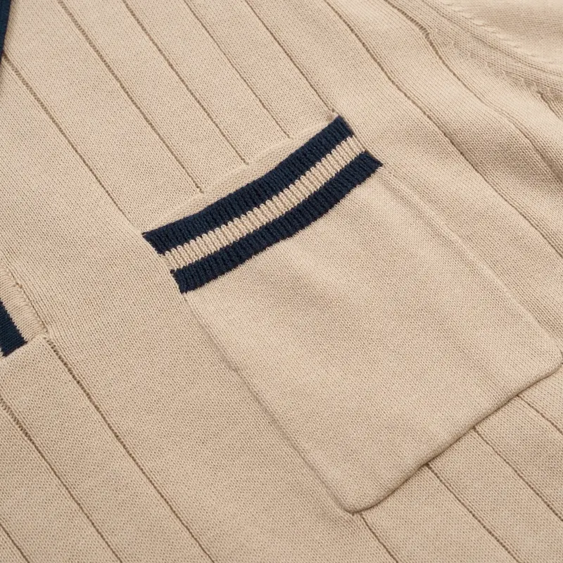 Men's Oatmeal Vintage Art Minimalist Jacquard Knitted Cardigan 5