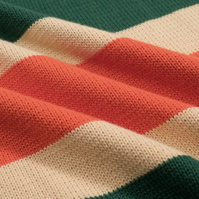Men's Orange And Green Striped Jacquard Knitted Polo Shirt 2