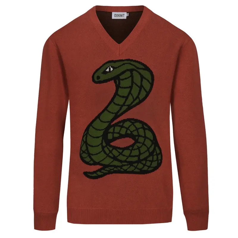 Men's Orange Snake Jacquard V-Neck Knitwear 1
