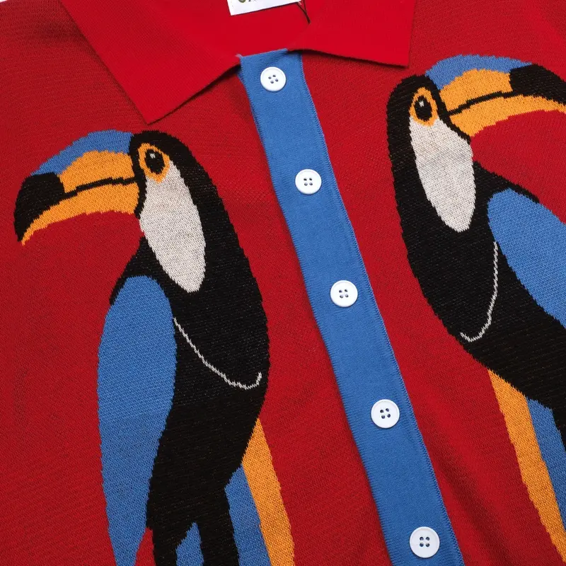 Men's Red Art Bird Vintage Jacquard Cardigan 2