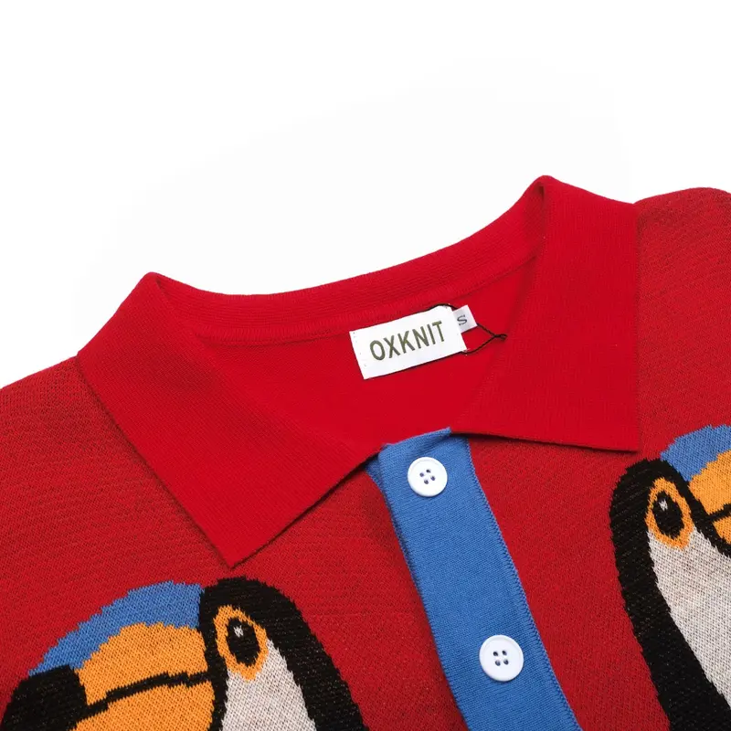 Men's Red Art Bird Vintage Jacquard Cardigan 4