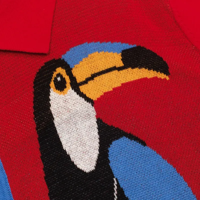 Men's Red Art Bird Vintage Jacquard Cardigan 5