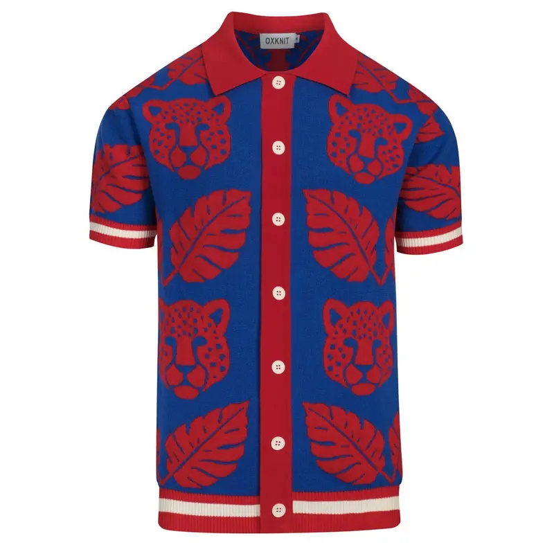 Men's Red Vintage Animal Art Jacquard Knitted Cardigan 1