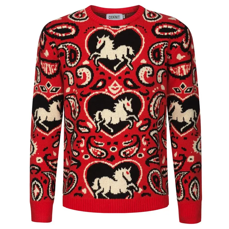Men's Red Vintage Animal Paisley Sweater 1