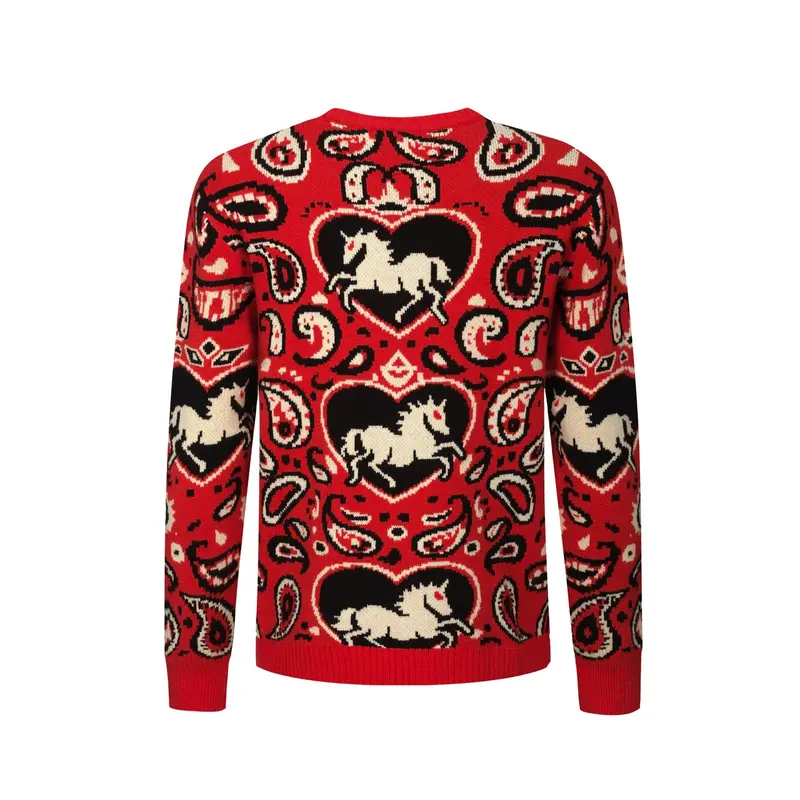 Men's Red Vintage Animal Paisley Sweater 3