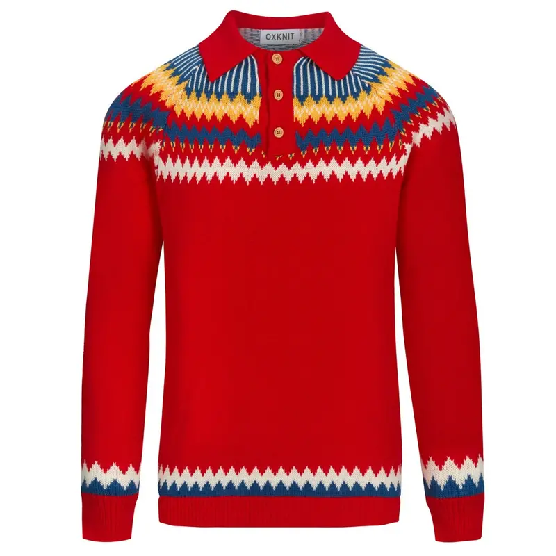 Men's Red Vintage Knitted Polo Shirt 1