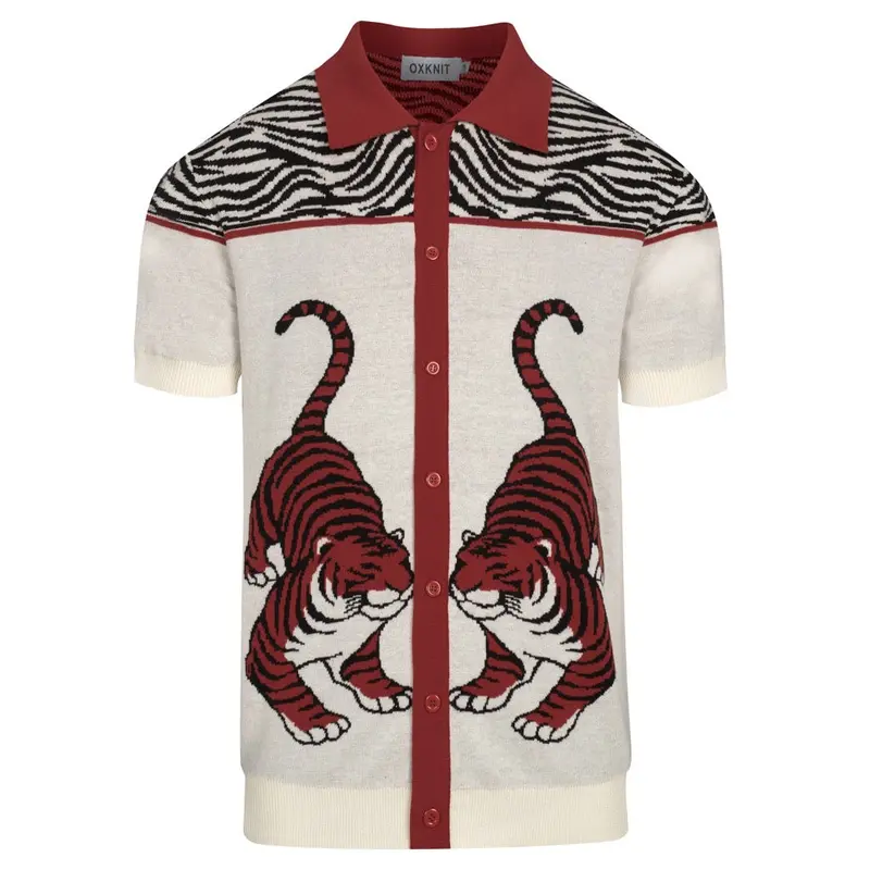 Men's Red Zebra-Patterned Knitted Cardigan 1