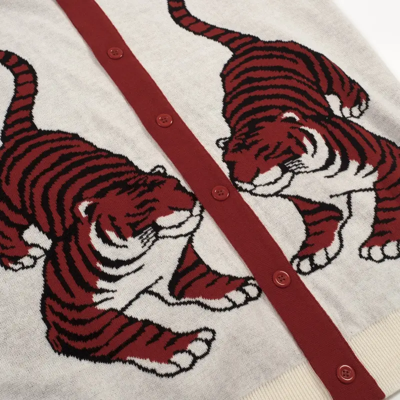 Men's Red Zebra-Patterned Knitted Cardigan 2