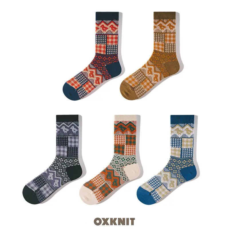 Men's Retro Ethnic Style Bold Stripe Socks 1