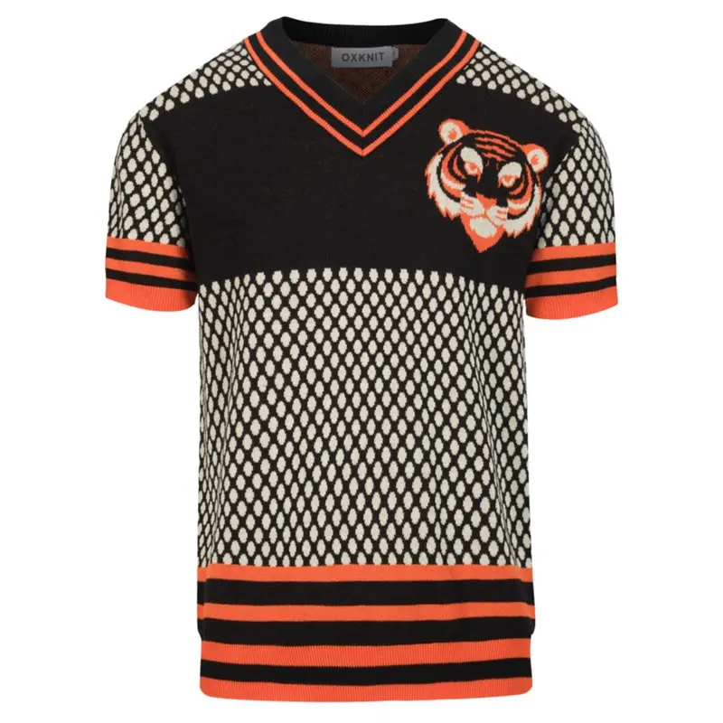 Men's Retro Jacquard Knitted V-Neck T-Shirt 1
