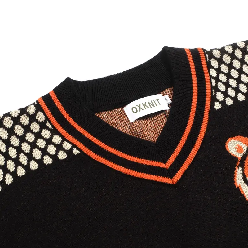 Men's Retro Jacquard Knitted V-Neck T-Shirt 4