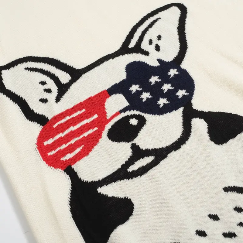 Men's Retro Knit Polo – Vintage Cream Button-Up With Bulldog Graphic 2