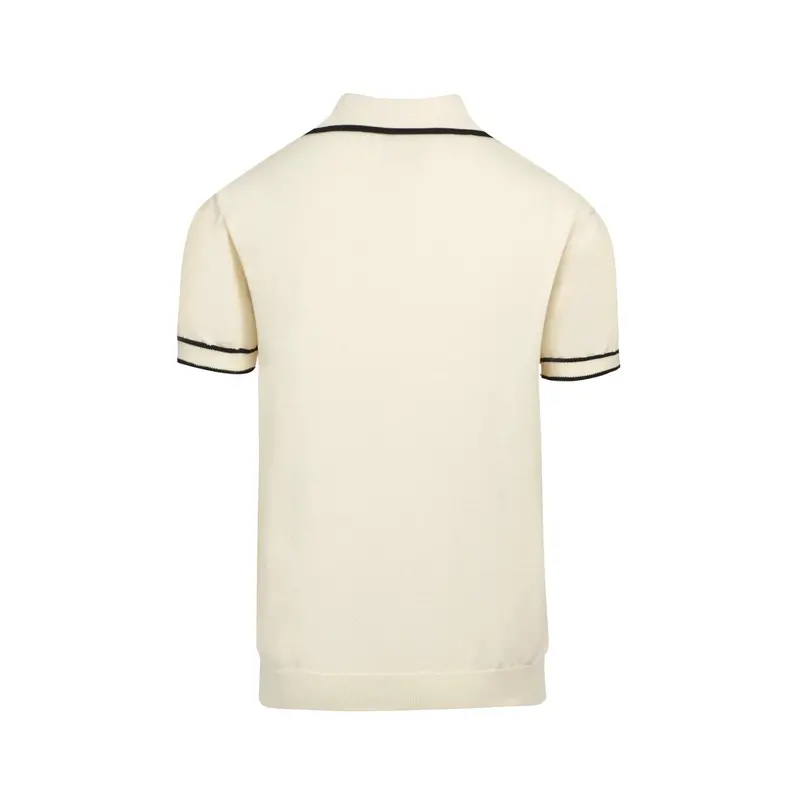 Men's Retro Knit Polo – Vintage Cream Button-Up With Bulldog Graphic 3