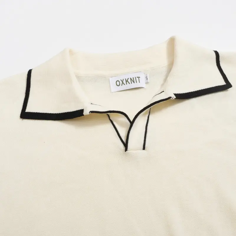 Men's Retro Knit Polo – Vintage Cream Button-Up With Bulldog Graphic 4