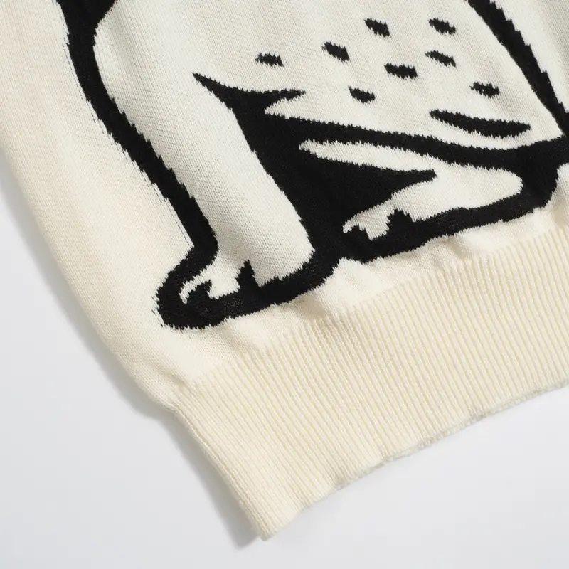 Men's Retro Knit Polo – Vintage Cream Button-Up With Bulldog Graphic 5