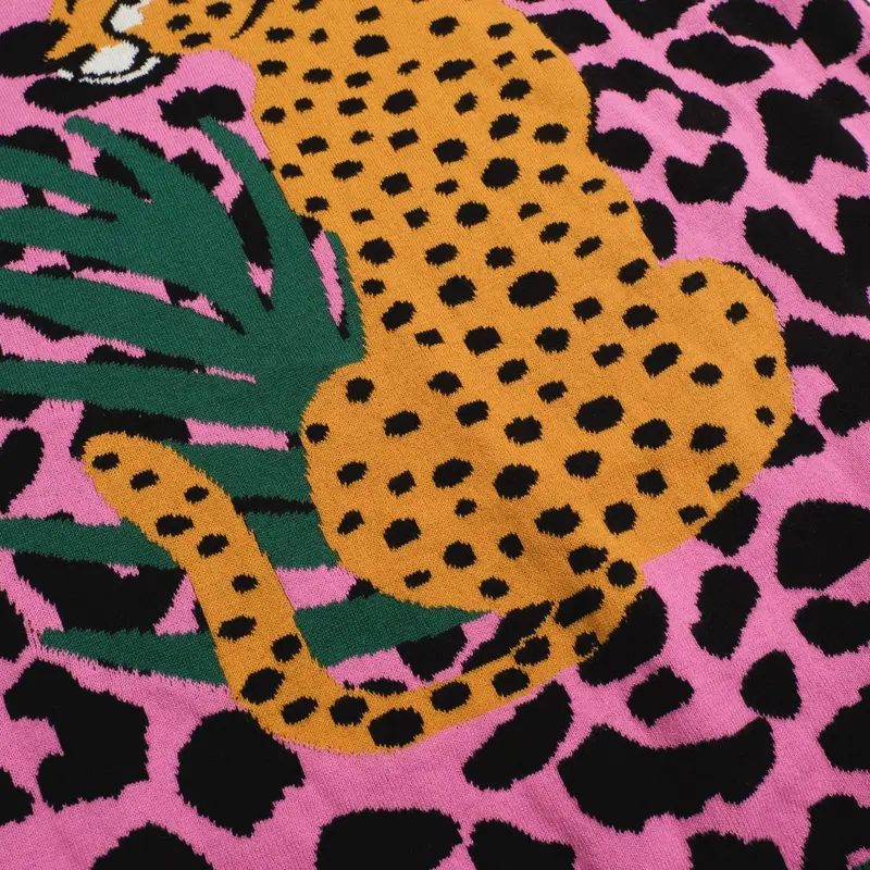 Men's Retro Knit Polo – Vintage Pink Leopard Print With Cheetah Graphic 6