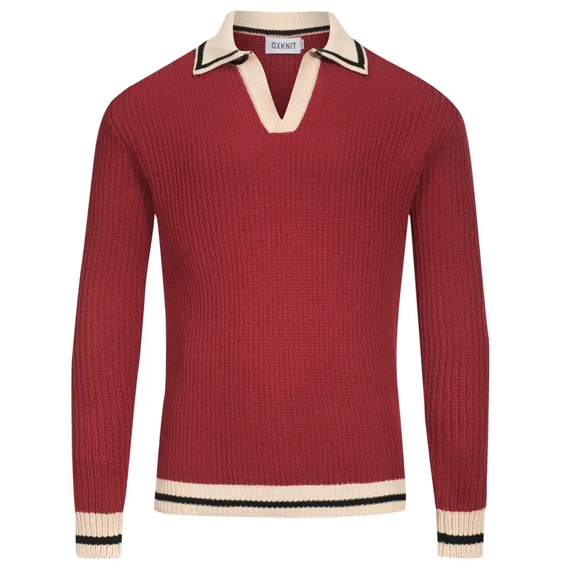Men's Retro Red Casual V-Neck Vintage Knitwear 1