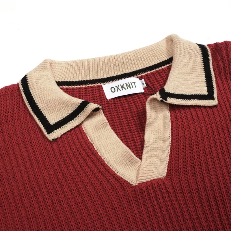Men's Retro Red Casual V-Neck Vintage Knitwear 4
