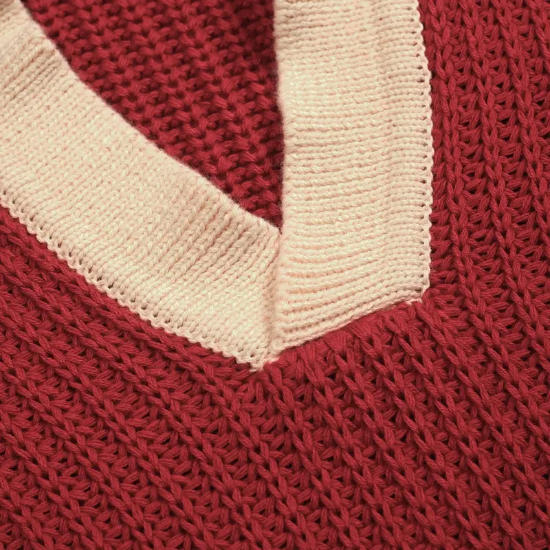 Men's Retro Red Casual V-Neck Vintage Knitwear 5