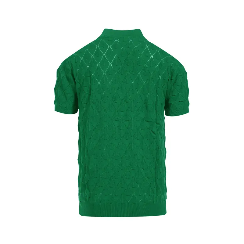 Men’S Vintage 1970S Knit Cardigan Shirt – Retro Emerald Green Openwork Short Sleeve 3